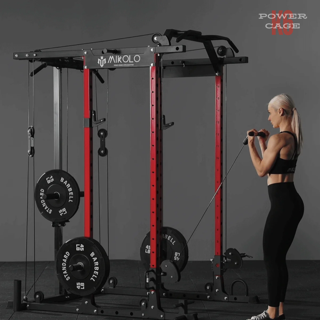 Mikolo Power Cage, Power Rack with LAT Pulldown, 1200 Pounds Capacity Workout Cage with More Training Attachments, Squat Rack for Home Gym, F4 Versions