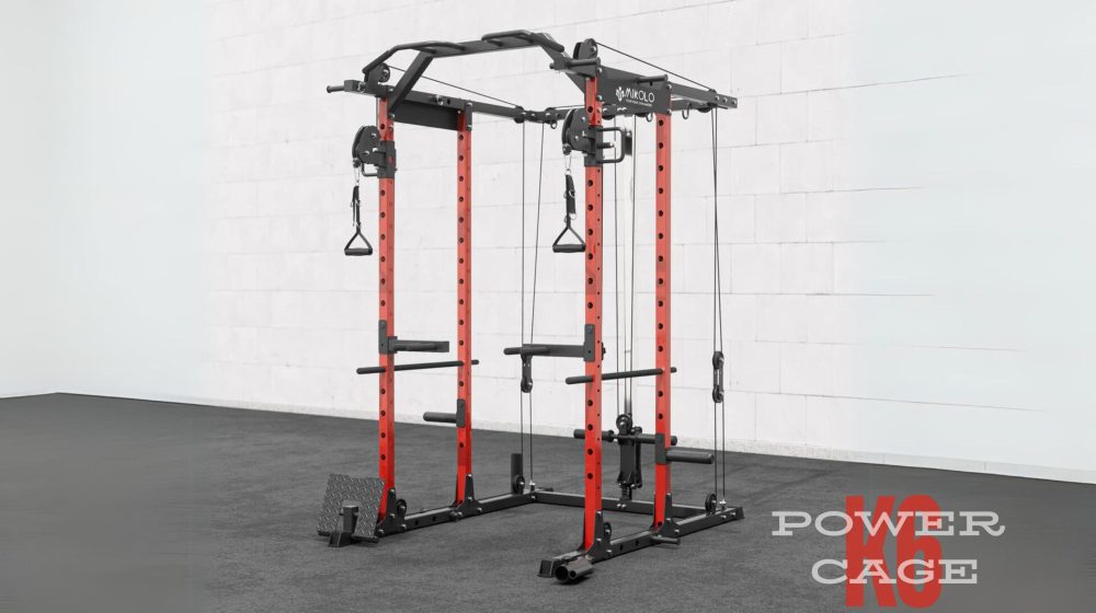 Mikolo Power Cage, Power Rack with LAT Pulldown, 1200 Pounds Capacity Workout Cage with More Training Attachments, Squat Rack for Home Gym, F4 Versions